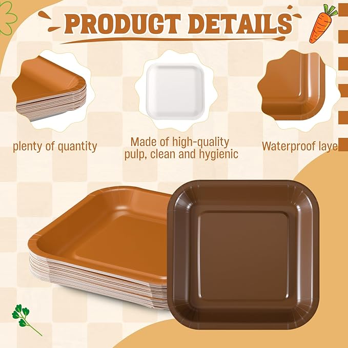 FoldTier 120 Pieces Brown Party Theme Decorations Square Paper Plates Birthday Party Cake Dessert Plates(Brown, 7 Inch)