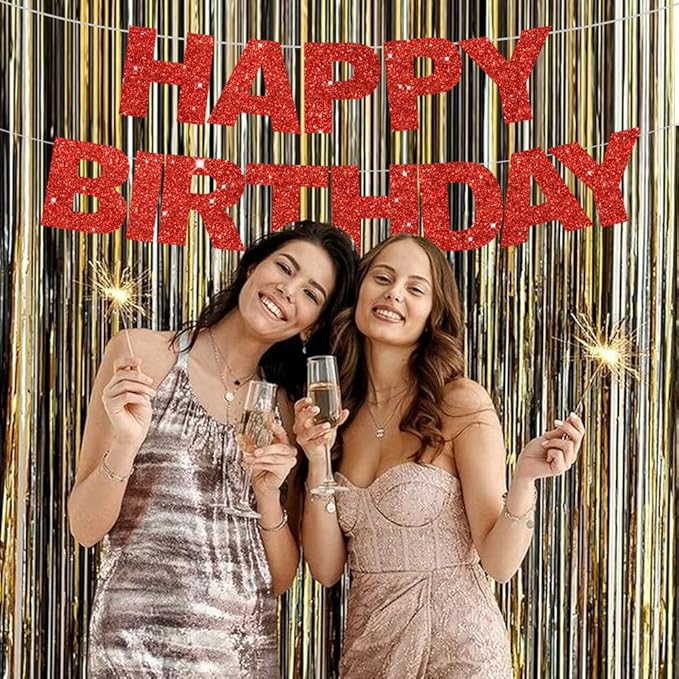 BEISHIDA Happy Birthday Banner - Pre-Strung No DIY Birthday Decorations - Happy Birthday Sign - Birthday Banner for Women, Kids - Backdrop Red