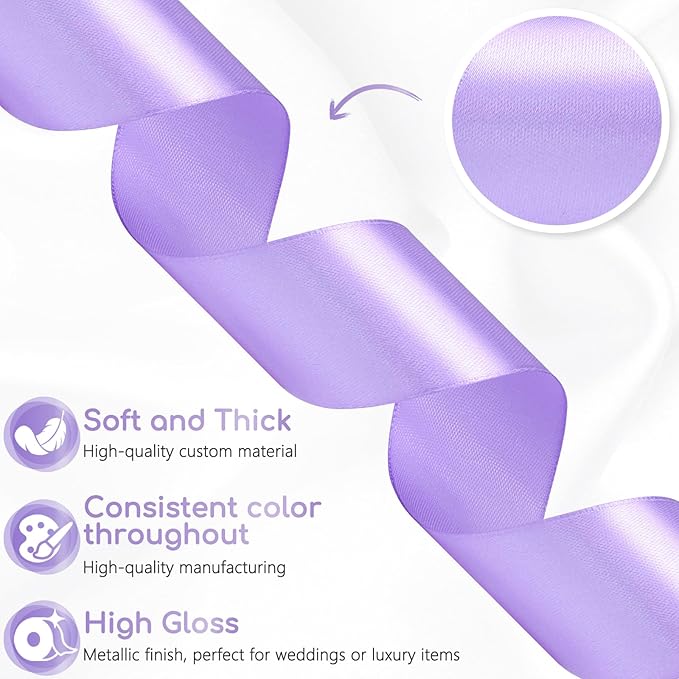 Lavender Ribbon 1-1/2 Inch 30 Yards Lavender Purple Satin Ribbon for Flower Bouquet, Fabric Ribbon for Gift Wrapping Crafts Hair Accessories Easter Wedding Christmas