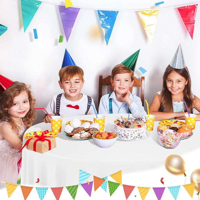 tujol White 6 Pack Plastic Table Cloth 84", Disposable Round Tablecloth Table Cover, Plastic Tablecloths for Parties