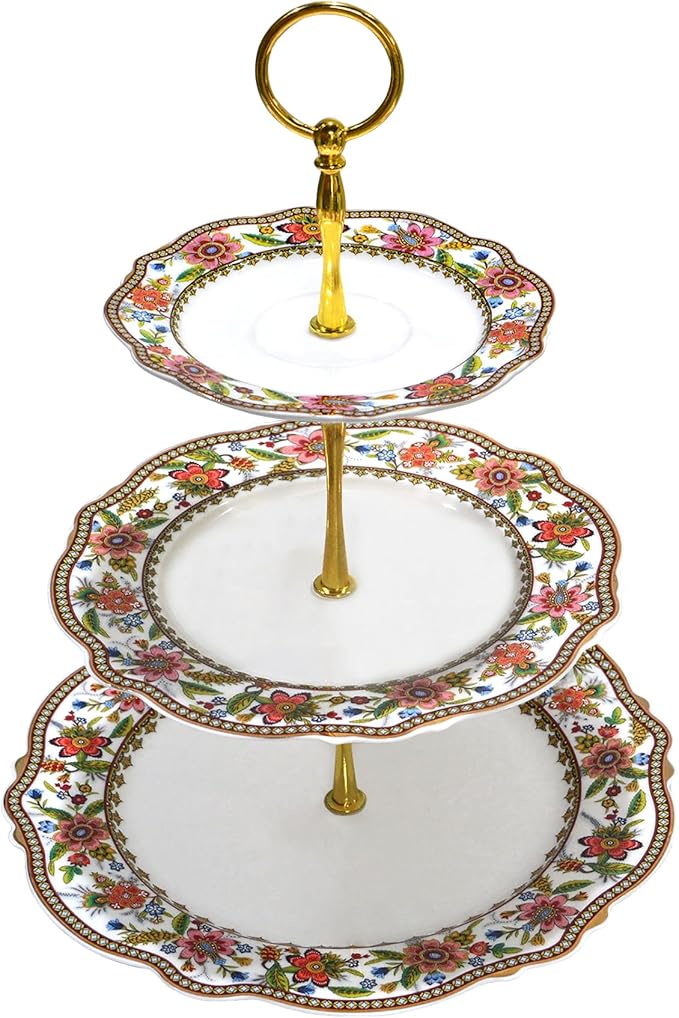 ACMLIFE 3 Tier Cupcake Stands for Dessert Table, Vintage Floral Round Cupcake Stand, Bone China Cake and Cupcake Stand for Party, Birthday, Weddings, Pink