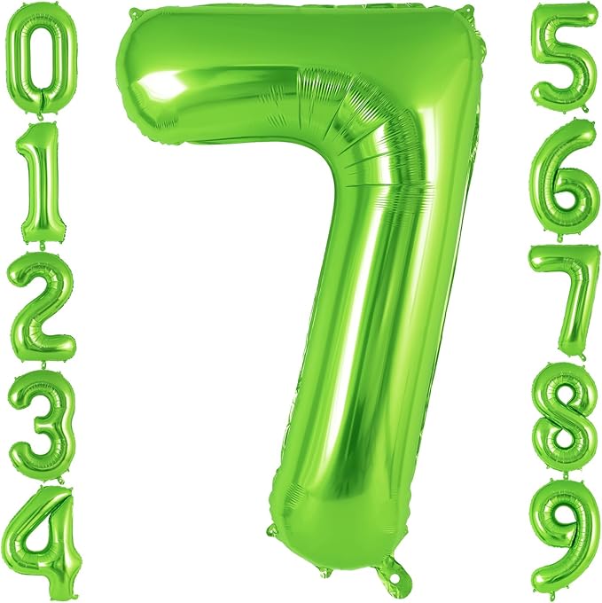 Green Number 7 Balloon 40 Inch, Big Large Foil Helium Number Balloons, Jumbo Giant Mylar Number 7 Balloons for 7 Year Old Birthday Party Decorations Supplies Anniversary Celebration