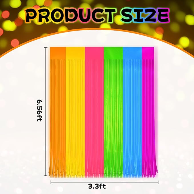 4 Pack Glow in The Dark Curtains Party Supplies 6.6 x 3.3 Ft Glow Tinsel Foil Fringe Curtains Colorful Patchwork Streamer Backdrop for Birthday Holiday Neon Party Decorations
