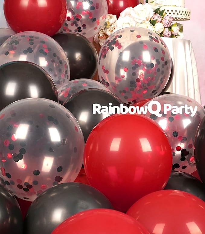 Metallic Shiny Red and Black Balloons 12 Inch 67PCS Red Black Confetti Balloons Latex Helium Balloon Set for Graduation Wedding Birthday Party Decorations
