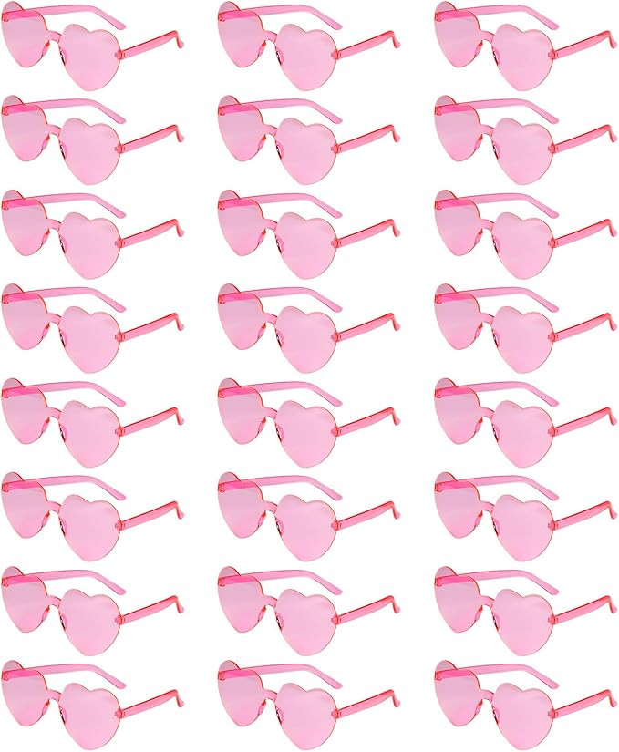 NACHLYNN 24 Pairs Pink Heart Sunglasses for Women Rimless Heart Shaped Sunglasses Candy Color Glasses for Party Favors