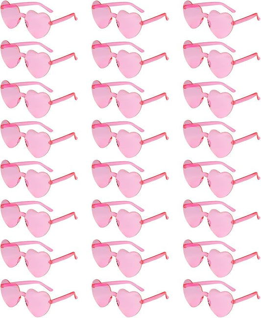 NACHLYNN 24 Pairs Pink Heart Sunglasses for Women Rimless Heart Shaped Sunglasses Candy Color Glasses for Party Favors