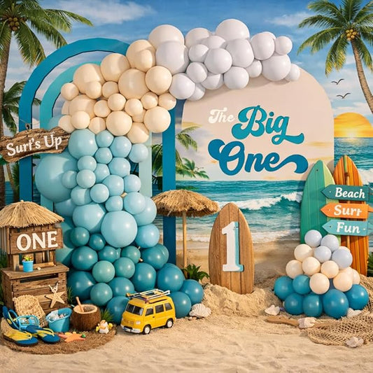 The Big One Balloon Arch Garland Kit for Surfs Up First Birthday Baby On Board Baby Shower Ride the Wave Boy Beach Theme Birthday Ocean Party Backdrop Decoration (Slate Blue)