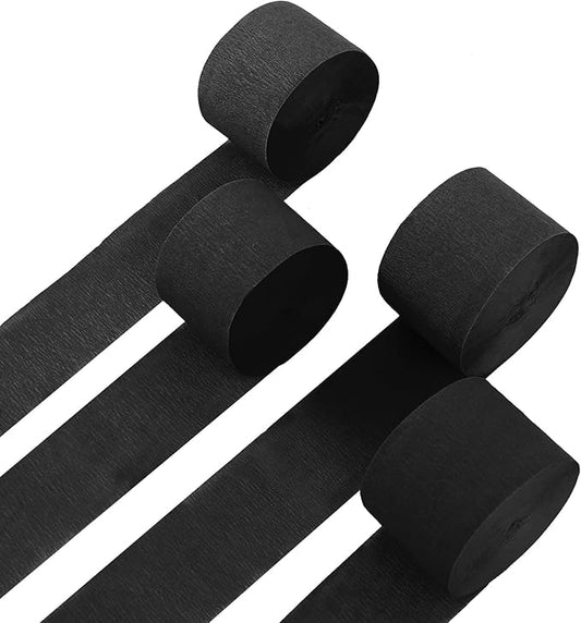 4 Rolls Crepe Paper Black Streamers – Perfect for Streamers Party Decorations, Wedding, Birthday, Colored Decor, and DIY Craft Supplies(1.8 Inch x 82 Ft/Roll)