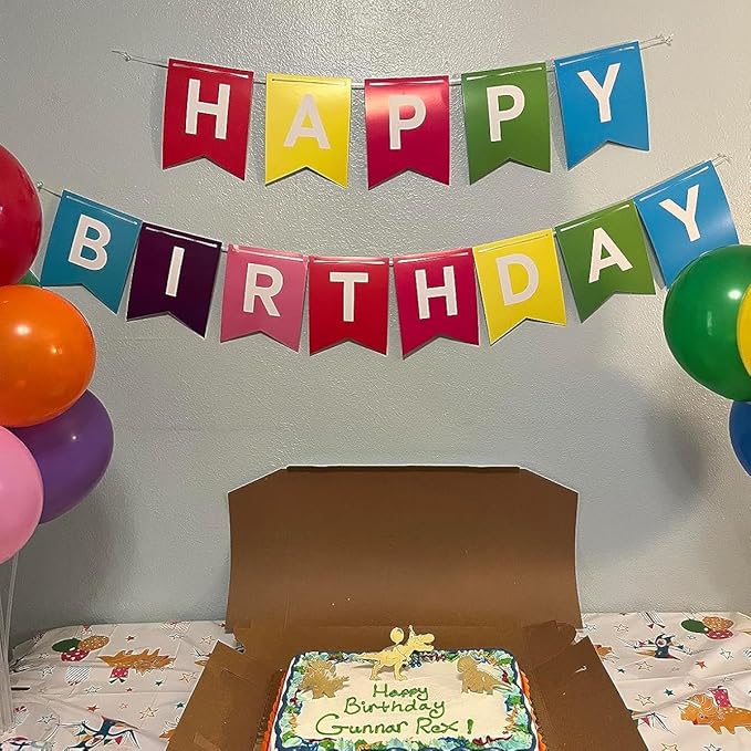 Rainbow Happy Birthday Banner Colorful Sign Party Decorations for Women Men Girls Boys