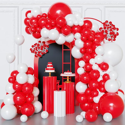 Red and White Balloons Arch Kit,130pcs Red Latex Balloon Garland,Different Sizes White Balloon for Wedding,Mother's Day,Valentine's Day,Birthday,Christmas Party Decorations