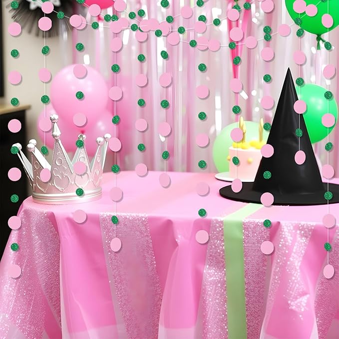 Outus 10 Pieces Pink,Green Round Dots Garland Graduation Party Hanging Decor Each Length 13.1ft Glitter Paper Dot Streamers for Birthday Wedding Classroom Supplies