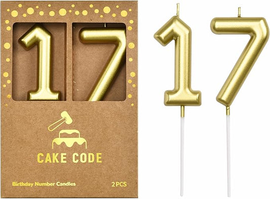 2.76 Inch Classical Gold 17 Number Birthday Candles, Gold Number Candles, Cake Number Candles, Party Celebration