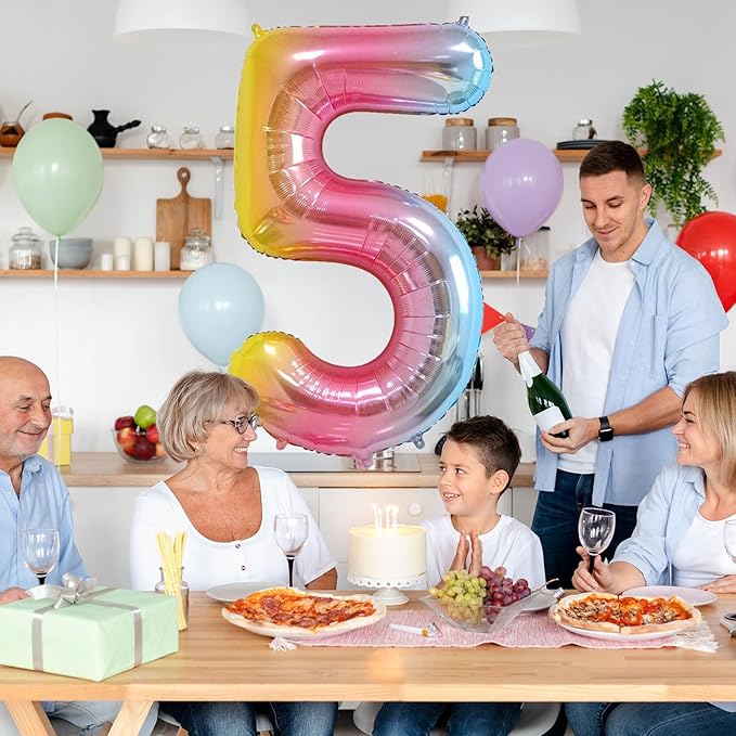 40 Inch Number Balloons 0-9 Rainbow Gradient Large 5 Balloons, Digital Balloons for Party Celebration Decorations, Helium Foil Number Balloons for Wedding Anniversary