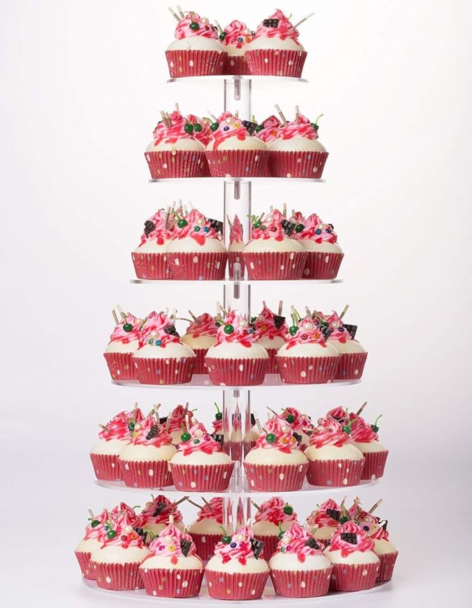 YestBuy Cupcake Stand, 6 Tier Large Cupcake Tower Display, Round Cupcake Holder, Acrylic Dessert Stand, Pastry Display Tree for Party, Wedding, Baby Shower