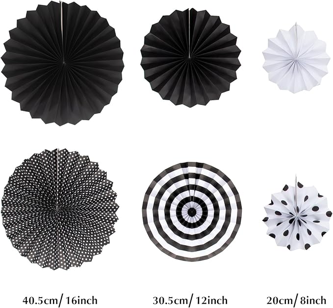 Black Gray Party Decoration,23Pcs Hanging Paper Fans, Pom Poms Flowers, Garland String Polka Dot and Triangle Bunting Flag Packs for Boy Birthday, Bridal Shower, Baby Boy Showers, Wedding, Graduation
