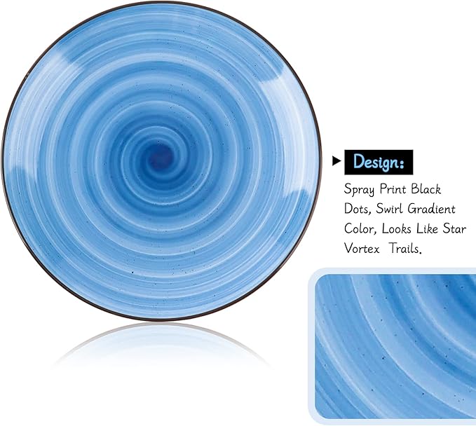 KitchenTour Ceramic Dinner Plates, 8 Inch Porcelain Serving Plate for Salad, Dessert Pizza Steak Pasta Plates Set, Dishwasher and Microwave Safe - Set of 6, Assorted Cool Colors