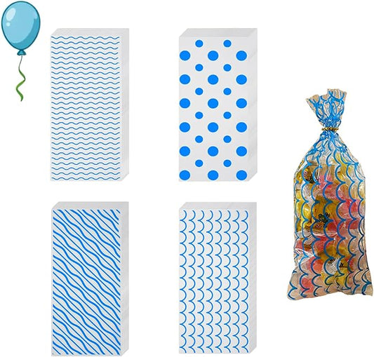 EatnMgan 200Pcs Cellophane Treat Bags,10.8 x 4.9Inch Plastic Candy Bags,Cellophane Bags,Goodie Candy with 220Pcs Twist Ties for Valentine, Birthday, Gift Cookie Snack Packing Party Favor Supplies (Blue)