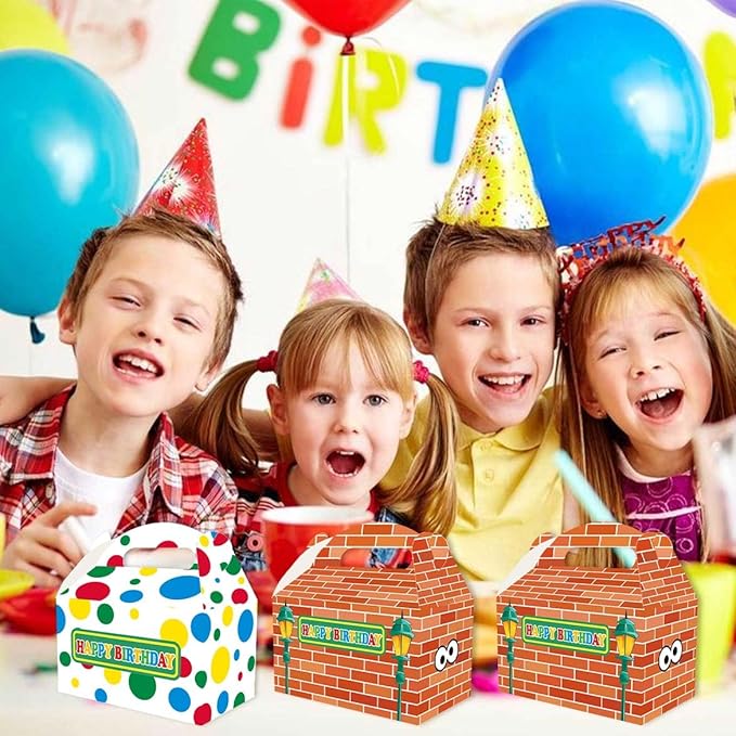 Zliisang 16PCS Cartoon Red Brick Wall Candy Boxes Colorful Goodie Gift Bags for Kids Birthday Party Favors Bags Treat Candy Decorations for Kids Baby Shower Birthday Favors