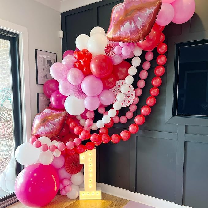 Red and Pink Latex Balloons, 50pcs 12 Inches Red White Pink Balloons with 1 Ribbon for Valentines, Wedding, Birthday Party Decorations