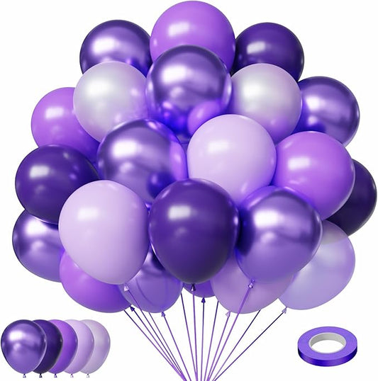 Purple Balloons Set, 50pcs 12Inch Light Pastel Purple Balloons Dark Purple Balloon for Birthday Wedding Baby Shower Purple Theme Party Decorations