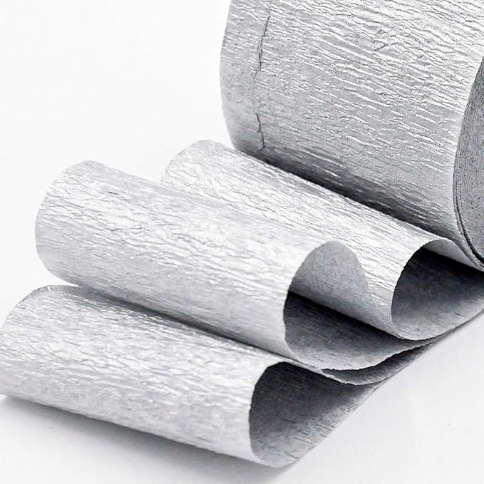 8 Rolls Silver Crepe Paper Streamers, Wedding Birthday Baby Shower Christmas New Year Party Decoration, Graduation, 4th of July, Rainbow DIY Supplies, Living Room Bedroom Decor