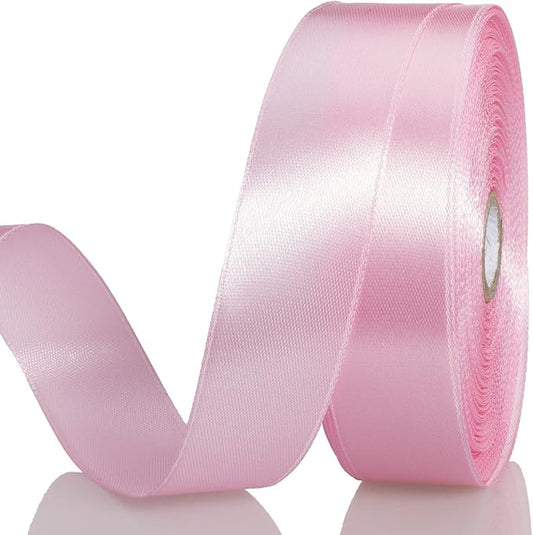 YASEO 1 Inch Pink Solid Satin Ribbon, 50 Yards Craft Fabric Ribbon for Gift Wrapping Floral Bouquets Wedding Party Decoration