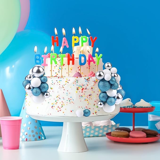 101 Pcs Teal Blue Theme Ball Cake Decorations - Teal Blue Silver White Ball Dessert Picks & Cupcake Toppers, Wedding Bridal Shower Birthday Party Baby Shower Gender Reveal Cake Supplies