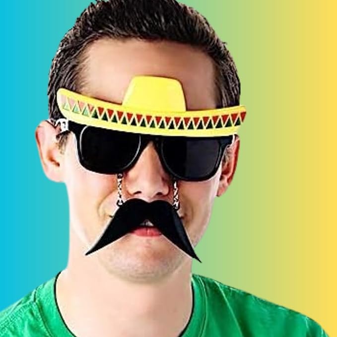 Sun-Staches Fiesta Fun Sombrero Sunglasses | Photo Booth | Party Attire or Party Favor | One Size Fits Most