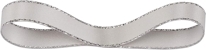 3/8" Double Face Satin Ribbon with Silver Edge 25 Yards (007-Shell Grey), Set for Gift Wrapping, Party Decor, Wedding and Craft
