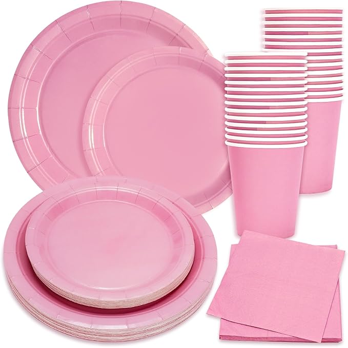 Whaline 100Pcs Light Pink Party Supplies for 25 Guests Disposable Tableware Set Paper Plates Napkins and Cups for Wedding Bridal Baby Shower Birthday Gender Reveal Mothers Day Decor