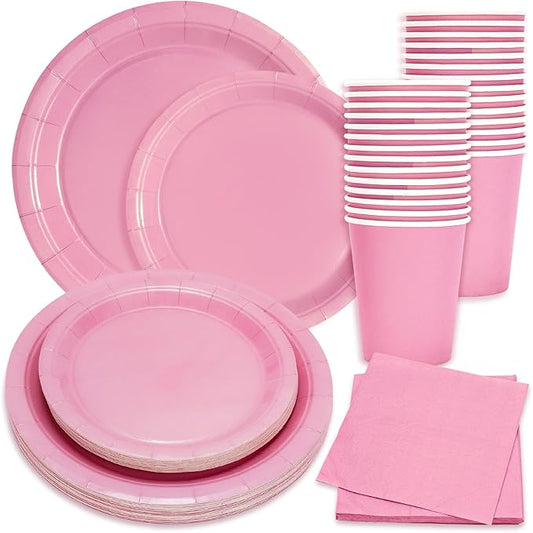 Whaline 100Pcs Light Pink Party Supplies for 25 Guests Disposable Tableware Set Paper Plates Napkins and Cups for Wedding Bridal Baby Shower Birthday Gender Reveal Mothers Day Decor