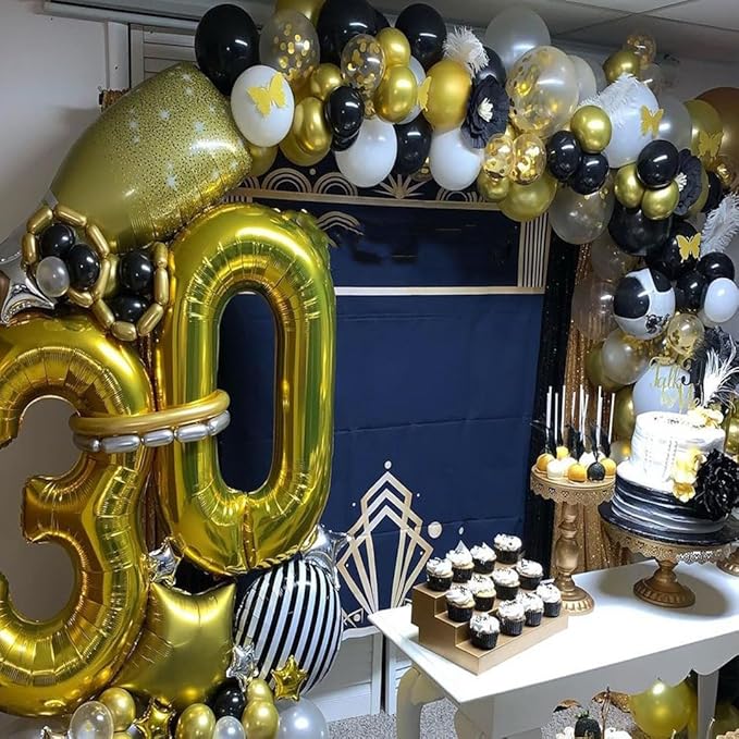Black White Gold Party Balloons,Black and Gold Balloon 50 Pcs 12 inch Black Gold Latex Balloons For New Year Graduation Wedding Retirement Anniversary Party Decorations