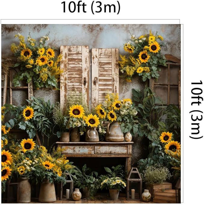 Kate 10x10ft Yellow Sunflowers Backdrops for Photography Rustic Brick House Background Bridal Baby Shower Sweet Birthday Party Decoration Studio Backdrop