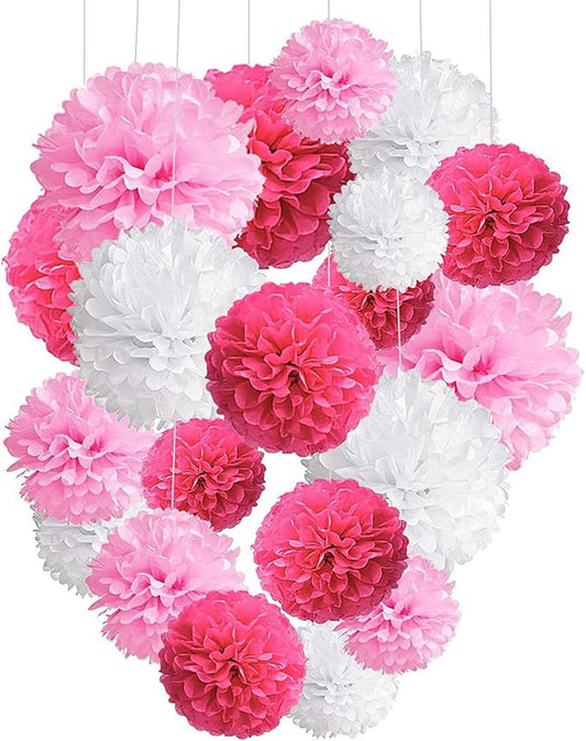 Capesaro Pink Paper Pom Poms - 10",12" Tissue Pom Poms Decorations for Bachelorette Baby Shower Girl Party Hanging Decor - 12 Piece Set