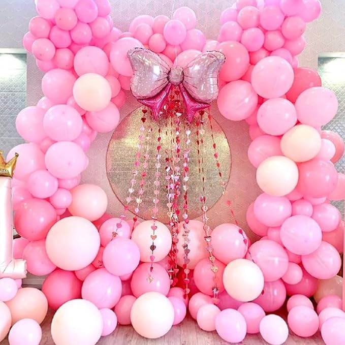 Pink White Balloon Set, 60PCS Confetti Birthday Balloons, 12Inch Latex Macaron Pearl Pink Helium for Girls Women Birthday Baby Shower Wedding Party Supplies