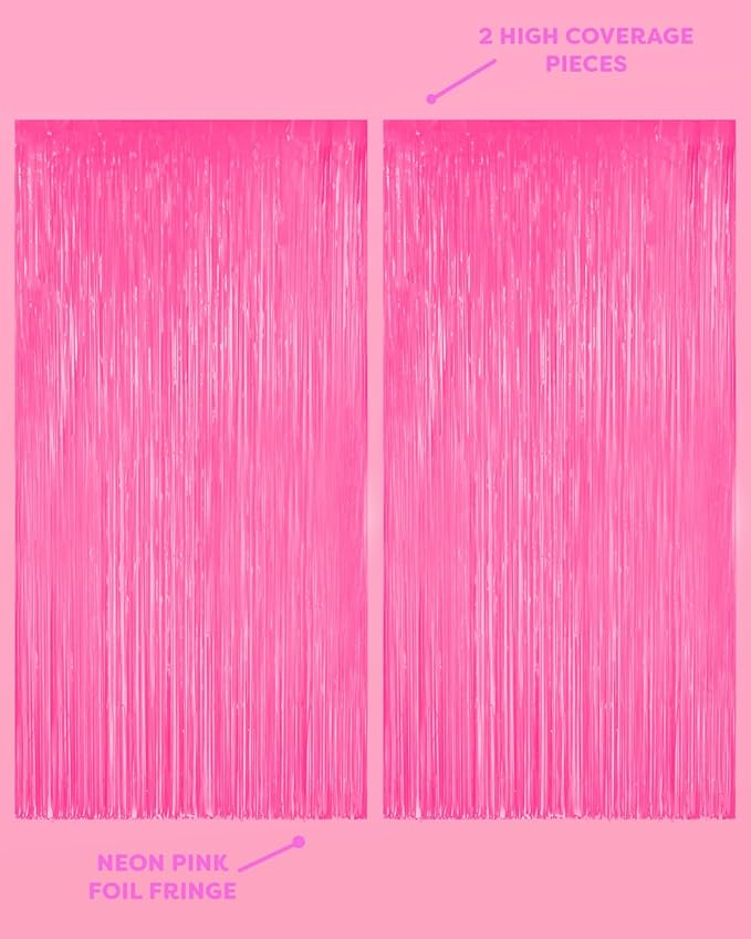 xo, Fetti Party Decorations Black Light Neon Pink Fringe Curtain - Set of 2 | Groovy Rave Bachelorette Party Supplies, Preppy Birthday Decor, Y2k Photo Booth, Baby Shower Backdrop