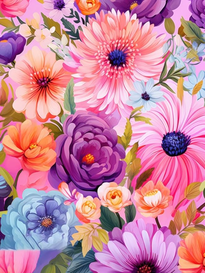 Outdoor Flower Rug with Anti Slip Backing Vibrant Waterproof 6x9 Area Rugs for Patio Deck Balcony Camping Garden Porch Large Floral Outside Carpet Blue Pink Purple Aesthetic Thick Mat