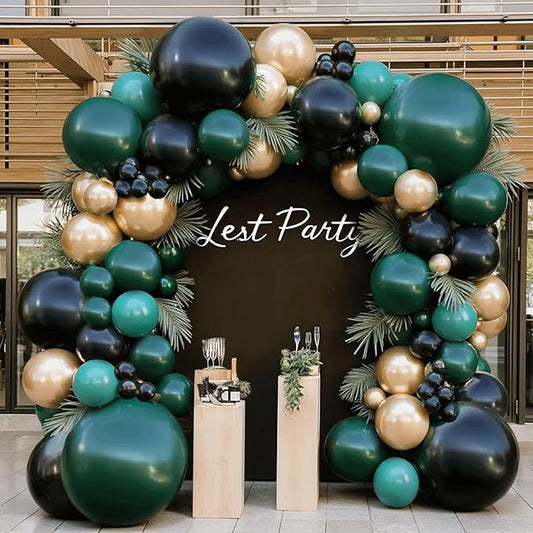 Green Black Gold Balloon Arch Kit - 119 PCs Double Stuffed Emerald Dark Green and Black Metallic Glod Balloons Arch for Wedding Graduation Birthday Jungle Prom Party Decorations