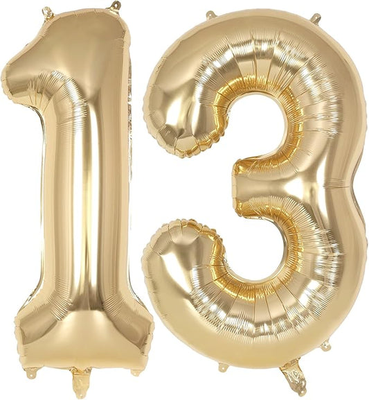 Champagne Large Number 13 Balloon, 40 Inch Light Gold Foil Helium Number Balloons, Giant Mylar Number 13 Balloons for 13 Years Old Birthday Party Anniversary Decorations (Champagne Gold 13)
