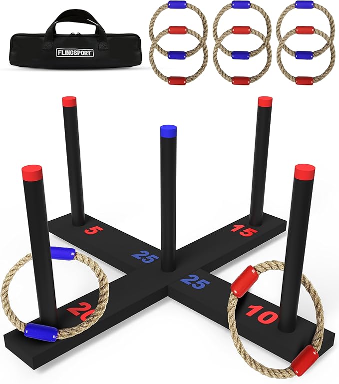 FLINGSPORT Ring Toss Game, Incl. 6 Rings, Case, Easter Gifts for Kids, Outdoor Yard Games for Kids Adults & Family, Backyard Party Activities, Gifts for Teens, Boys & Girls Ages 8-12+ Years Old