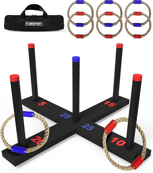 FLINGSPORT Ring Toss Game, Incl. 6 Rings, Case, Easter Gifts for Kids, Outdoor Yard Games for Kids Adults & Family, Backyard Party Activities, Gifts for Teens, Boys & Girls Ages 8-12+ Years Old