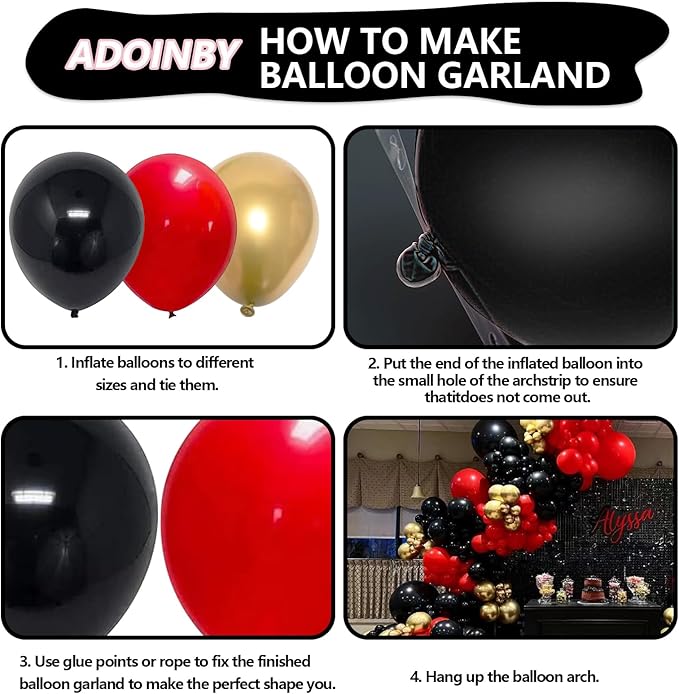 Red and Black Gold Balloons Arch Kit, 140Pcs Different Sizes inch Red Black Gold Balloon and Confetti Party Balloon Garland Kit for Birthday, Wedding, Graduation, Anniversary, Prom Decorations