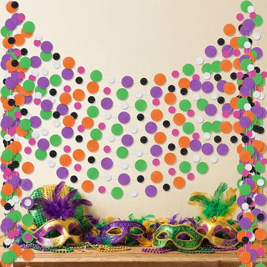 Outus 10 Pieces Orange,Black,Purple,Green,White Round Dots Garland Graduation Party Hanging Decor Each Length 13.1ft Glitter Paper Dot Streamers for Birthday Wedding Classroom Supplies