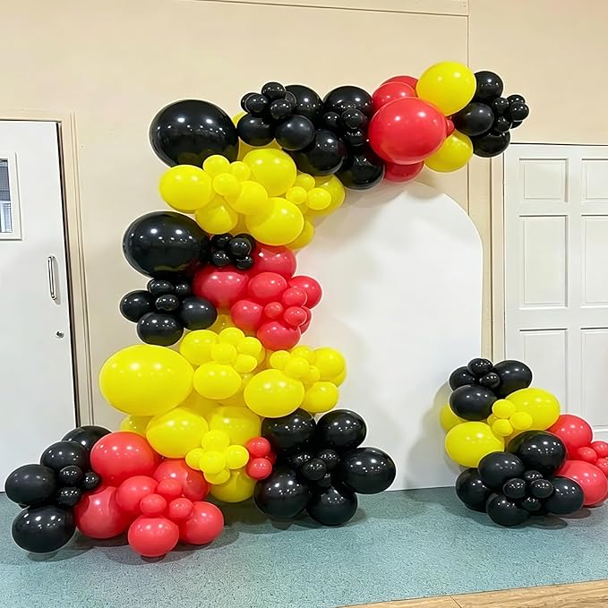 YMSZ Red Black Yellow Balloons Arch Kit, 134Pcs Red and Yellow Latex Balloons for Birthday, Baby Shower, Graduation Party Decorations