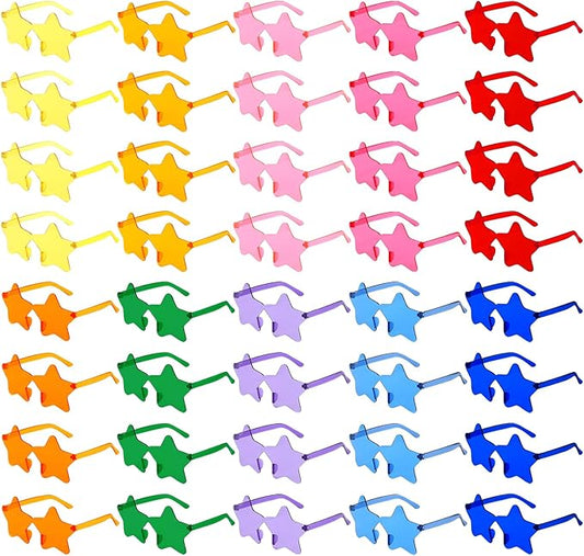 Pibupibu Wholesale 40 Pack Rimless Star Shaped Sunglasses Bulk Adults Unisex, Fun Colorful Pentagram Glasses Party Favors