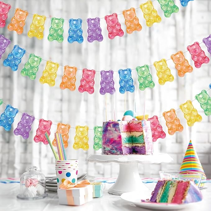 Cheerland Candyland Party Decorations Gummy Candy Bear Banner Streamers Colorful Bear Candy Garland Decoration for Christmas Baby Shower Birthday Kids Birthday Hanging Banner Decoration Pack of 3