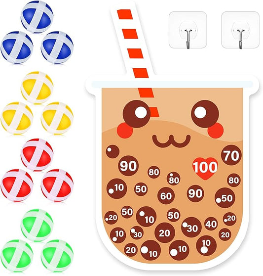 HyDren Tea Party Game Bubble Tea Party Favors 30x20 Dart Board with 12 Sticky Balls Toys Gift Exchange for Indoor Outdoor Game Party Slumber Party