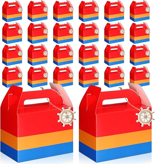 YooNotee 24 Pack Anime Theme Happy Birthday Party Gift Boxes Decorations Blue Cartoon Candy Boxes with Bow Colorful Goodie Bags for Birthday Party Favors