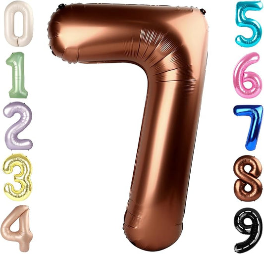 7 Balloon Numbers 40 Inch, 6 7 Birthday Decorations, Coffee Brown Seven Birthday Decor, 7 17 27 70 Year Old Balloon Number for Engagement, Wedding, Graduations