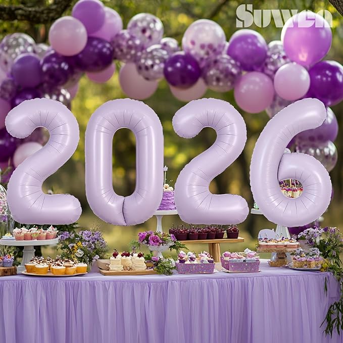 SUWEN 40 Inch Light Purple Large 24 Balloon Number Big Foil Helium Lavender Number Balloons Huge Mylar 0-9 Giant Jumbo Happy 24th Birthday Party Anniversary Decorations